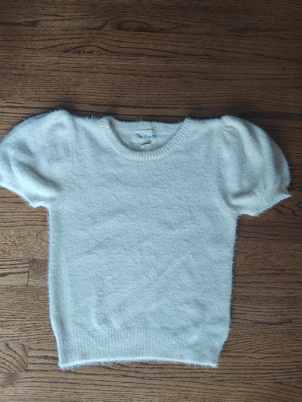 Ivory Short-Sleeve Fuzzy Knit Top